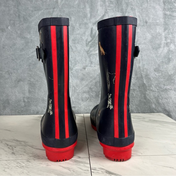 Joules Molly Dog Print Welly Rain Boots US Size 10 Slip On Galoshes Navy Blue - Picture 5 of 16